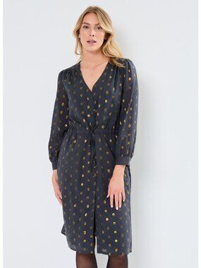 Leon & Harper Blue & Gold Polka Dot Remedy Shirt Dress, Size S